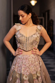 Champagne Tissue Organza Lehenga